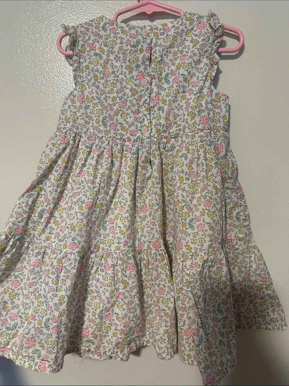 OshKosh B'gosh White Floral Cotton Dress with Pink and Yellow Flowers